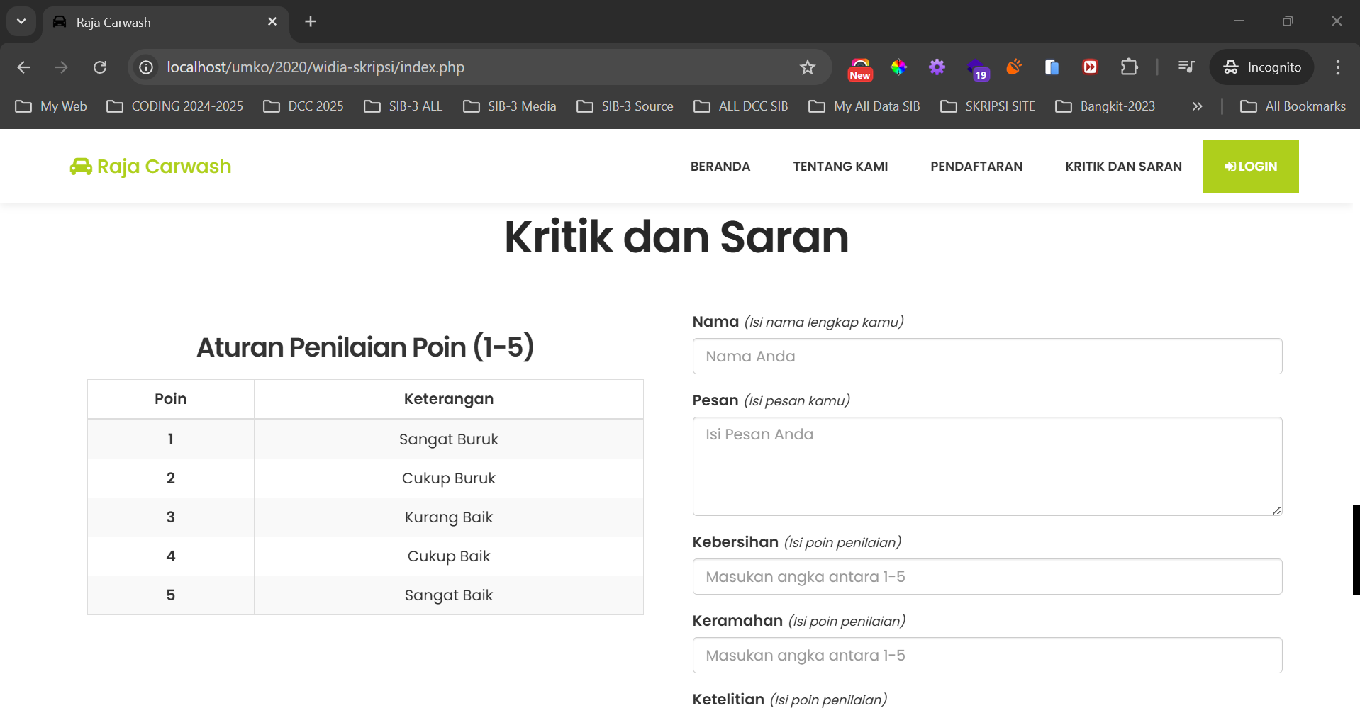 Halaman Kritik dan Saran 