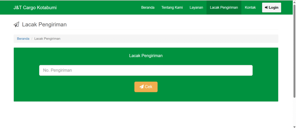 Halaman Lacak Pengiriman