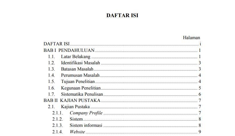 contoh daftar isi